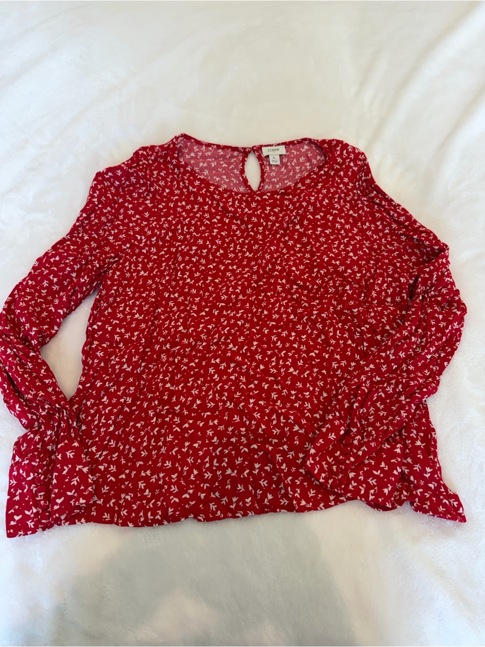 J. Crew Red Floral-Print Long-Sleeve Blouse